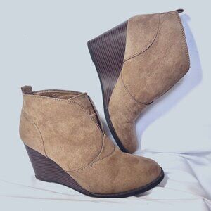 David Aaron Women's Ankle Boots-3" Heels-Fabric Mix-Sz 8 1/2"-Tan/Brown-Slip On